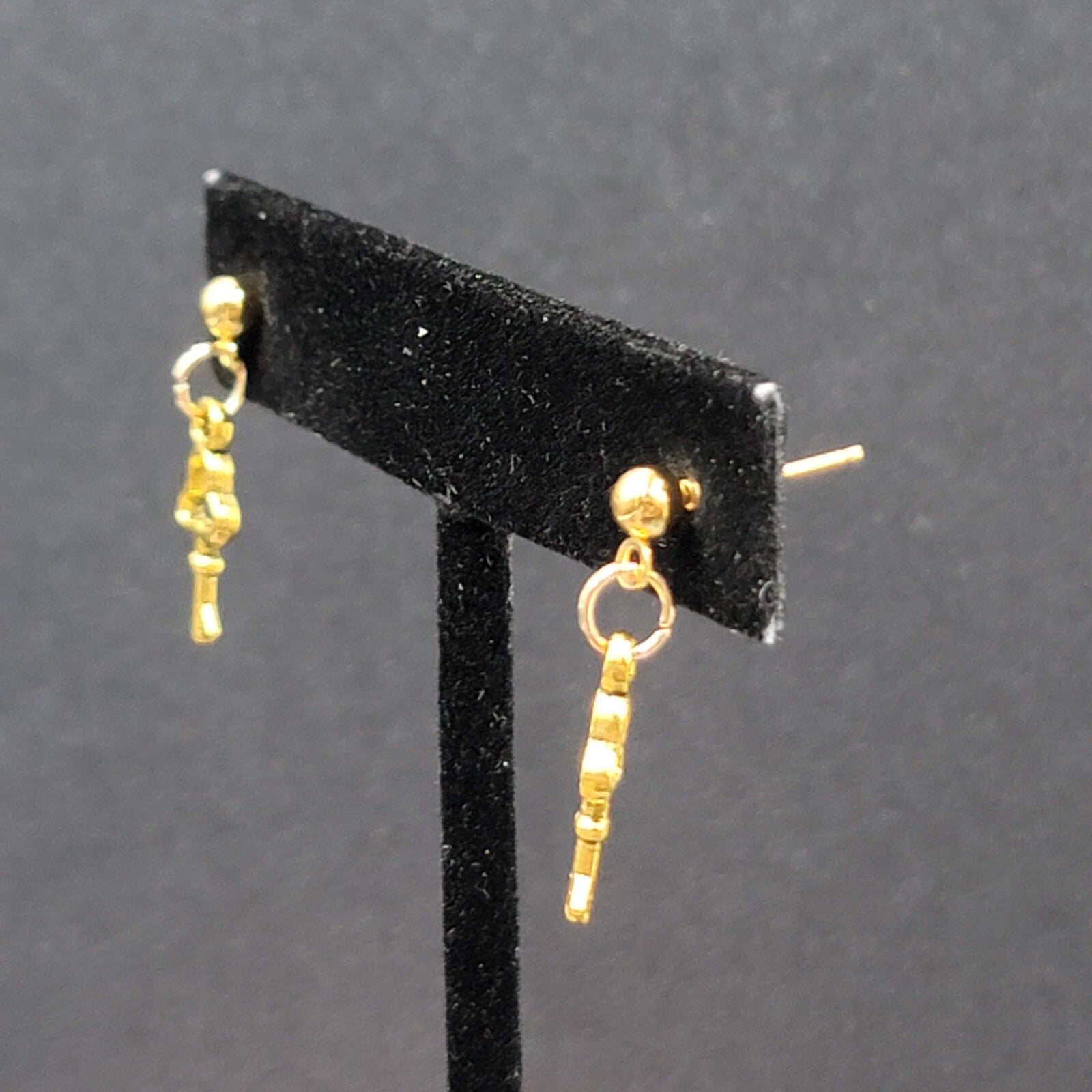 New Skeleton Key Pierced Earrings Gold tone Small Dainty Dangle 3/4"