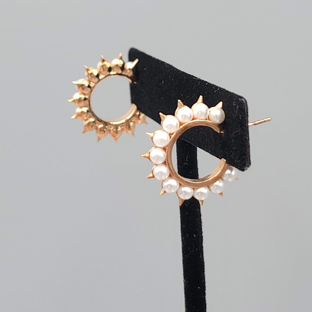 Rose Gold Hoops Pierced Earrings Faux Pearl 3/4"