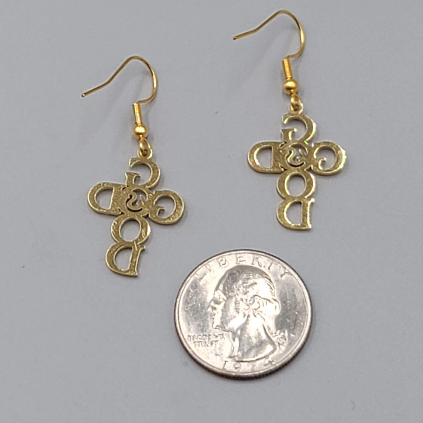 God is Good Cross Pierced Earrings Gold tone Dangle 1"