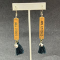 Pierced Earrings "All Things Are Possible" Brass Green Tassel Dangle 3 1/4"