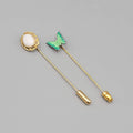 Vintage Gold Tone Stick Pins Butterfly Faux Pearl Enamel Oval Lapel Brooch Set