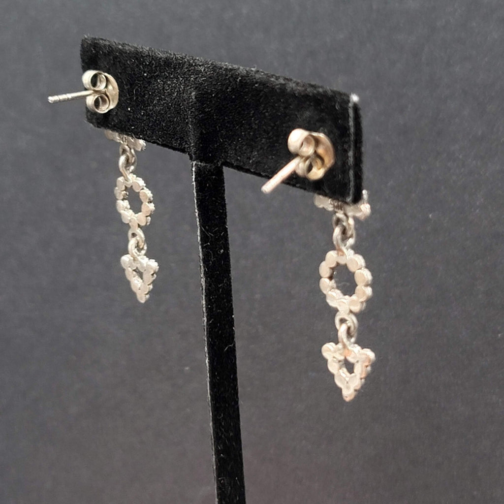 Sterling Silver Pierced Earrings Marcasite Geometric Dangle 1 3/8"