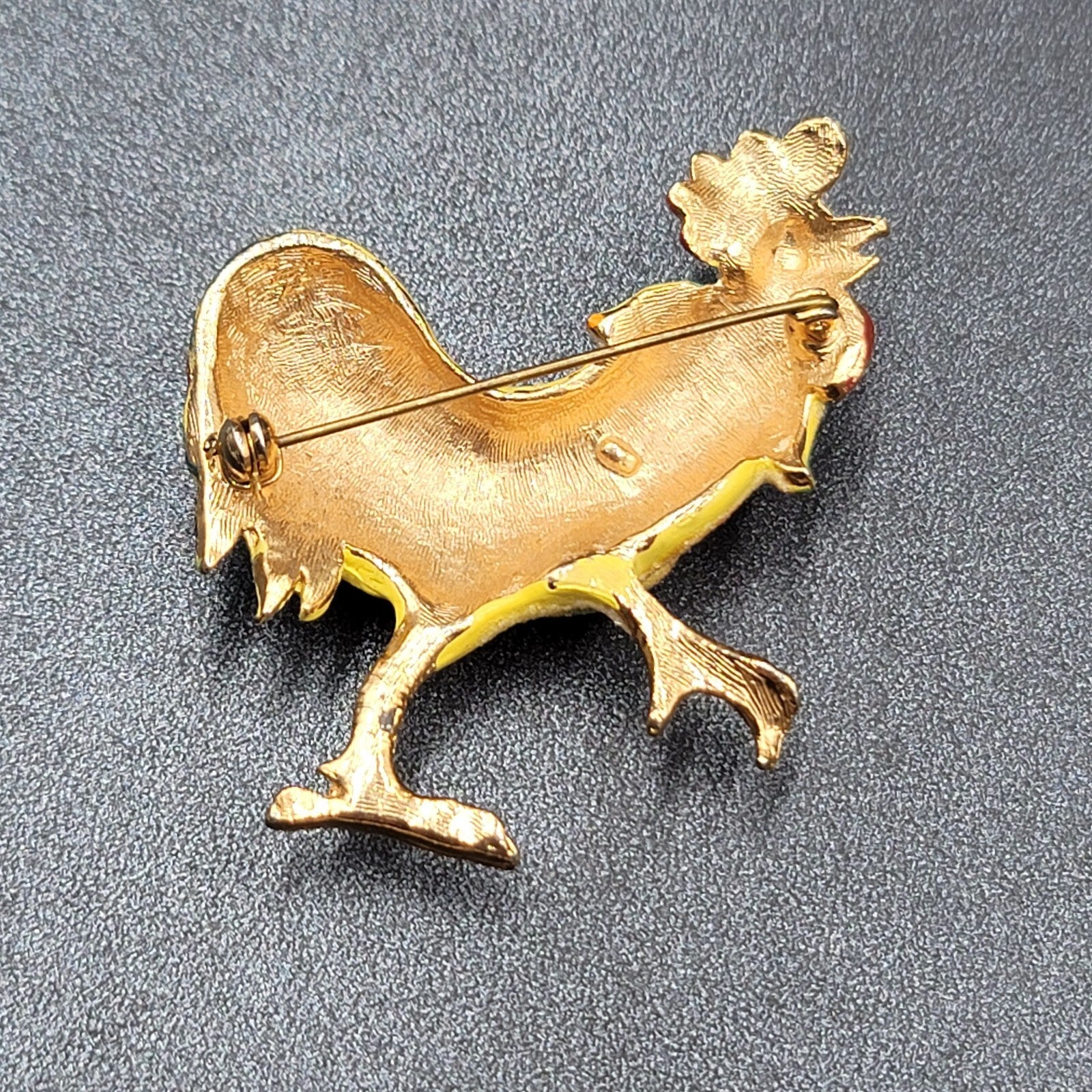 Vintage Rooster Brooch Gold tone Sugared Enamel 2.25"