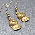 New Baseball Hat Pierced Earrings Bronze tone Dangle 3/4"