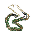 Coldwater Creek Necklace Gold tone Green Glass Beads LONG 36"
