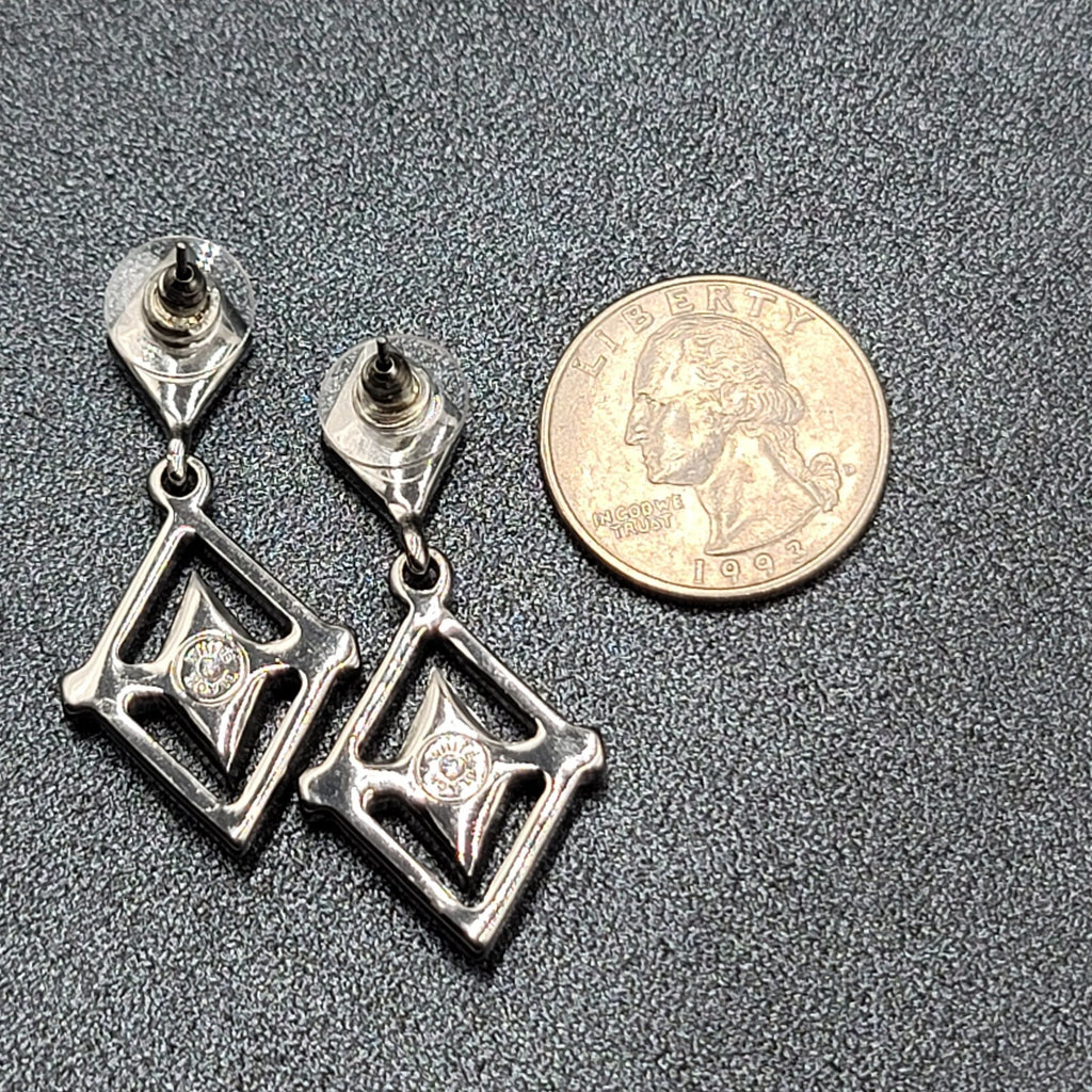 WHBM Pierced Earrings Silver tone Crystal Rhinestone Dangle 1.75"