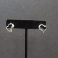 Vintage Pierced Earrings Silver tone Open Heart Studs 1/2"