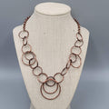 Copper Tone Statement Necklace Hammered Circle Link Chain Adjustable 18-20"