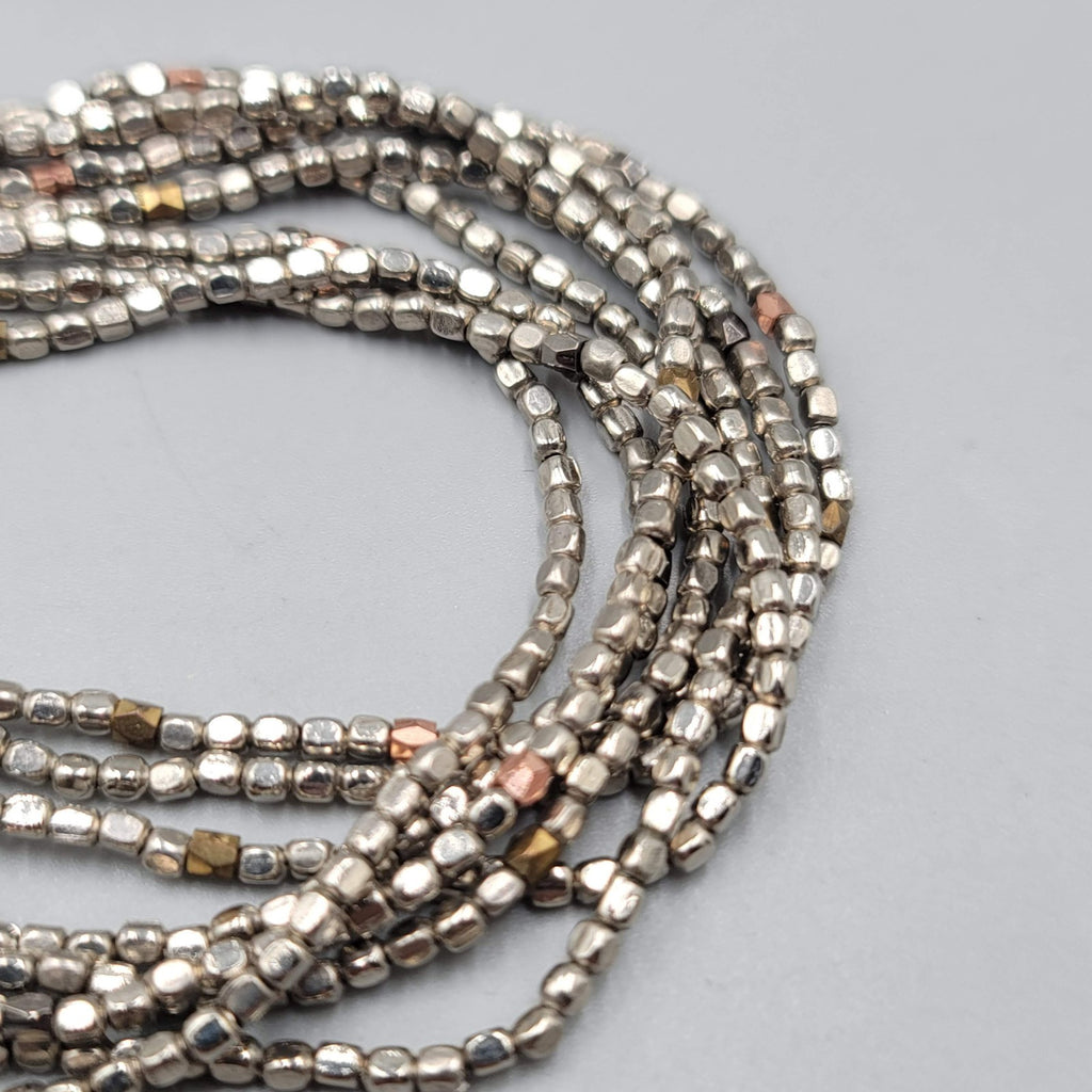 Nakomol Necklace Gray Braided Leather Metallic Seed Beads Long Layered 36 in