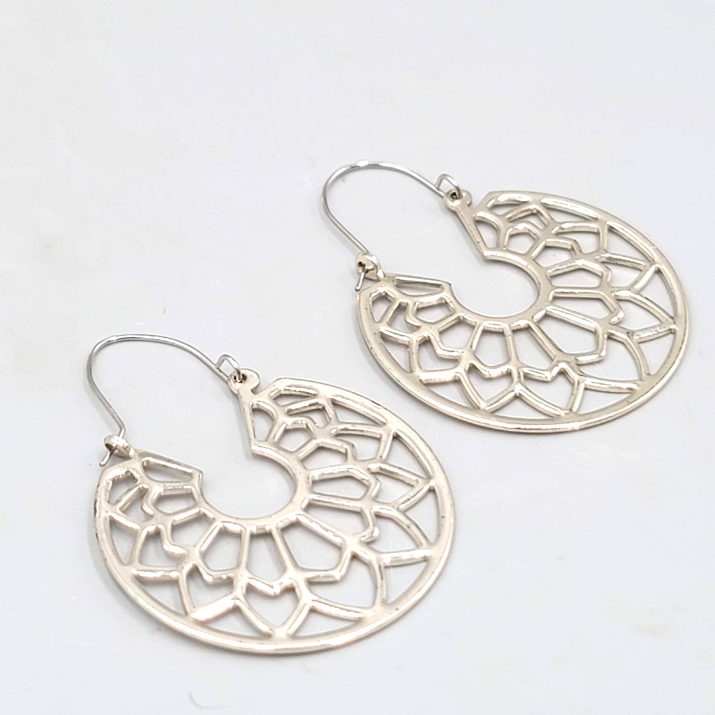 Open Work Hoops Pierced Earrings Silver tone Dangle Geometric 1.25 in