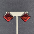 Vintage Clip on Earrings Black Metal Red Acrylic Square Drop 1"