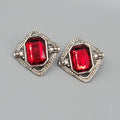 Vintage Pierced Earrings Silver tone Red Center Drop Statement 1.25"