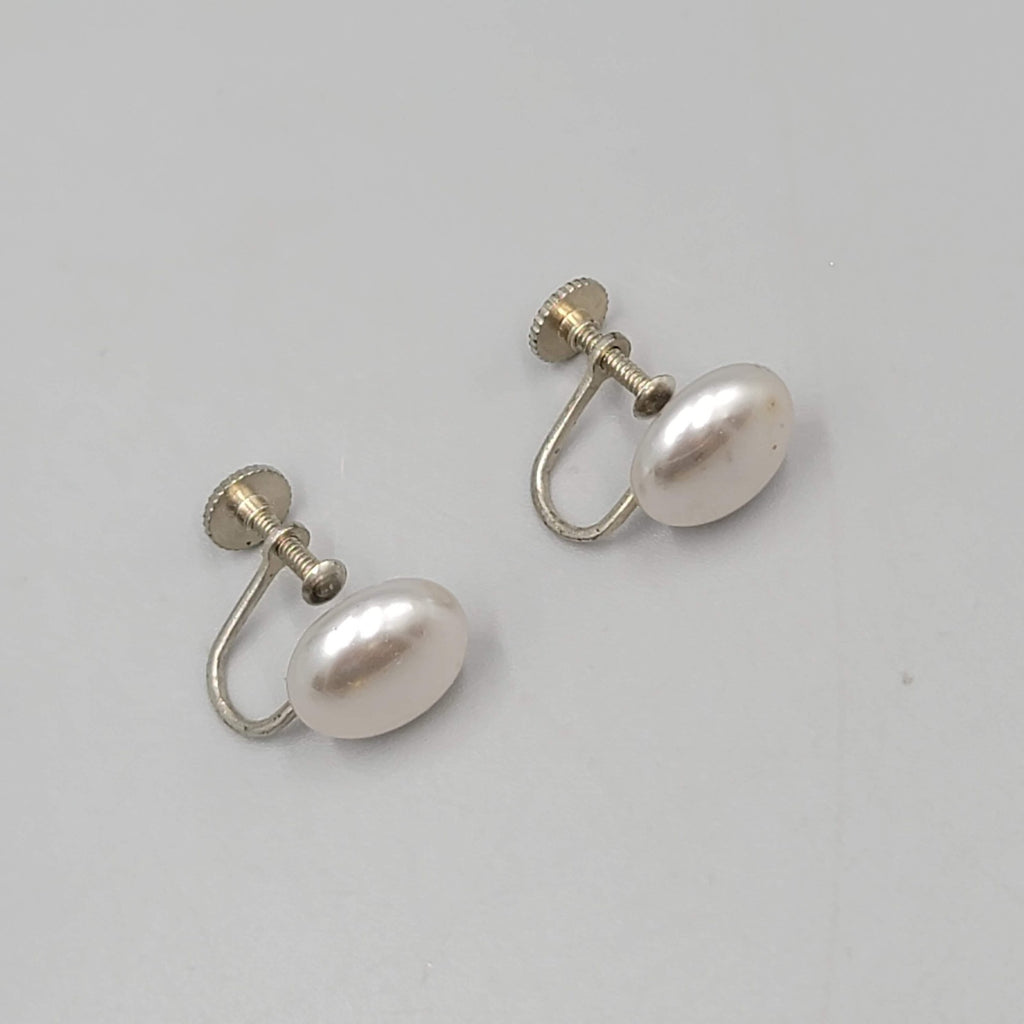 Vintage Satin Gray Round Stud Clip on Earrings Screw Back 1/2"