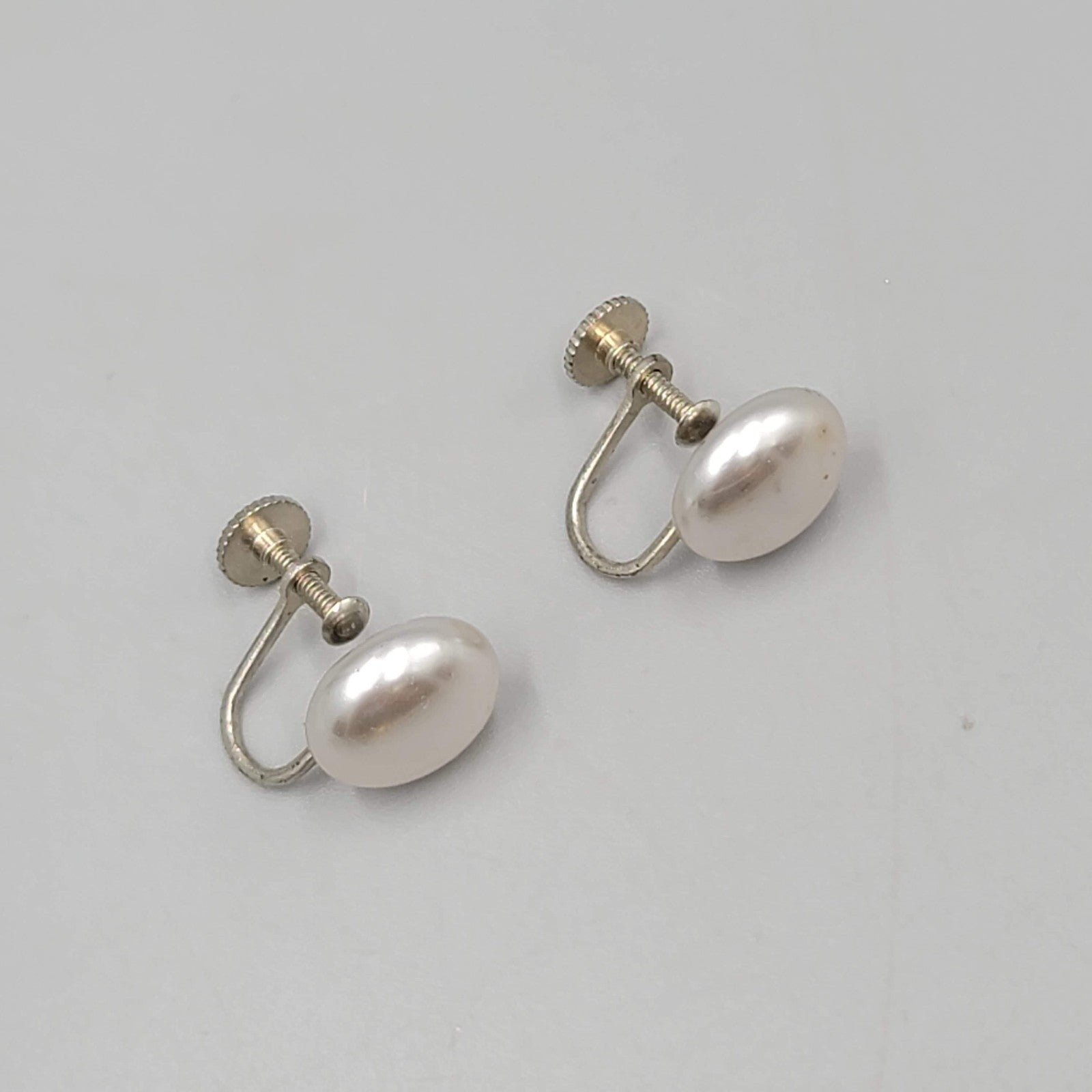 Vintage Satin Gray Round Stud Clip on Earrings Screw Back 1/2"