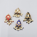 Lot of 4 Multicolor Enamel Guilloche Faux Pearl Dangle Pendants Charms 1"