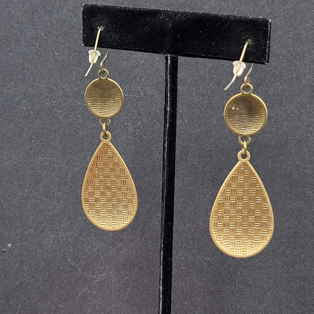 New Boho Pierced Earrings Antiqued Gold tone Lt Orange Enamel Teardrop Dangle 2"