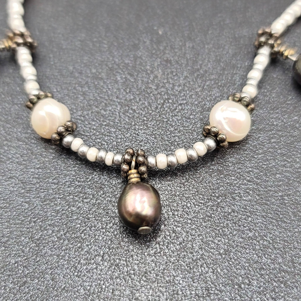 Natural Cultured Freshwater Pearl and Seed Bead Necklace 18"