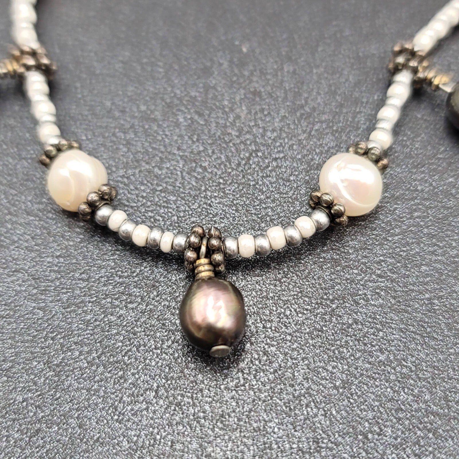 Natural Cultured Freshwater Pearl and Seed Bead Necklace 18"