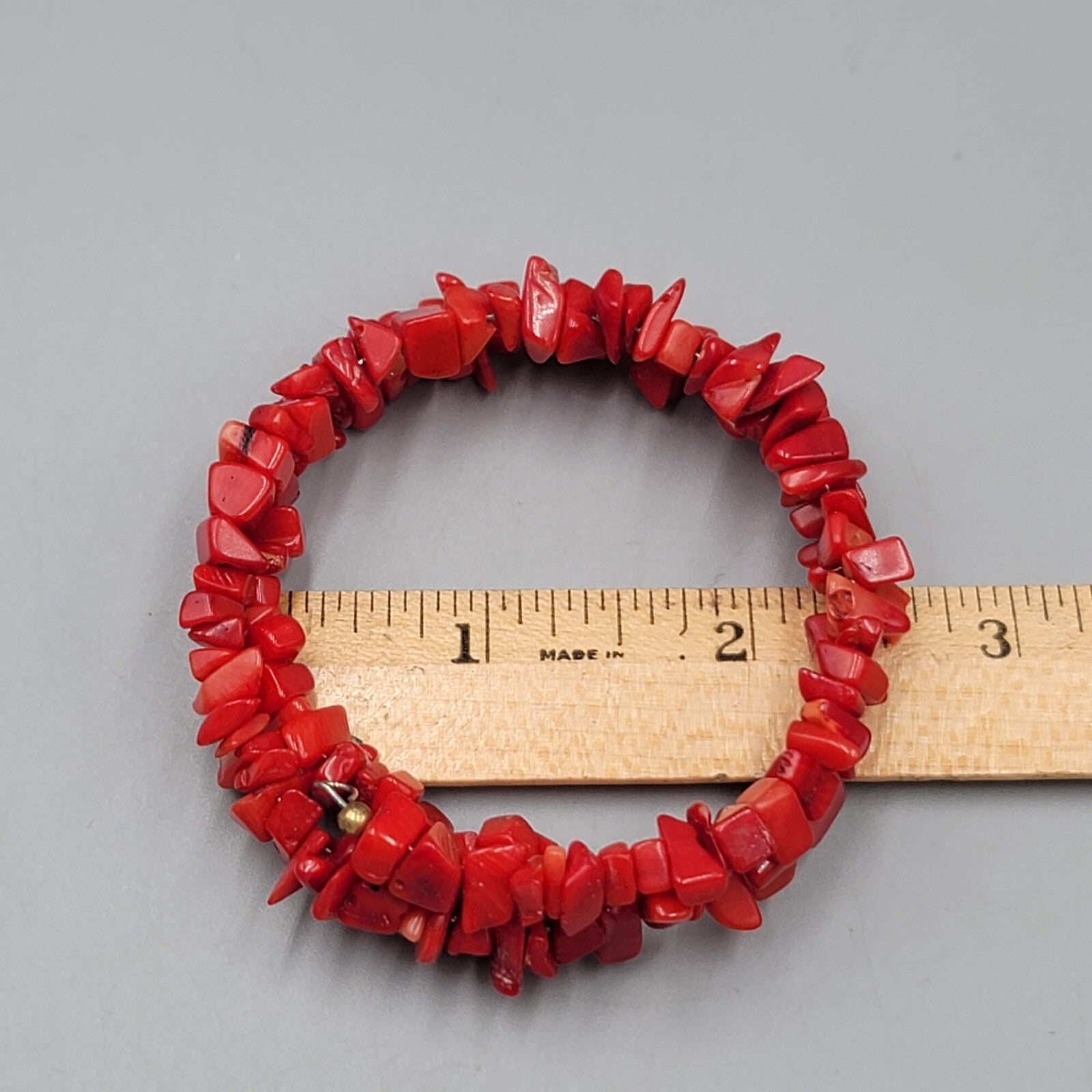 Memory Wire Bracelet Red Faux Coral Bead 