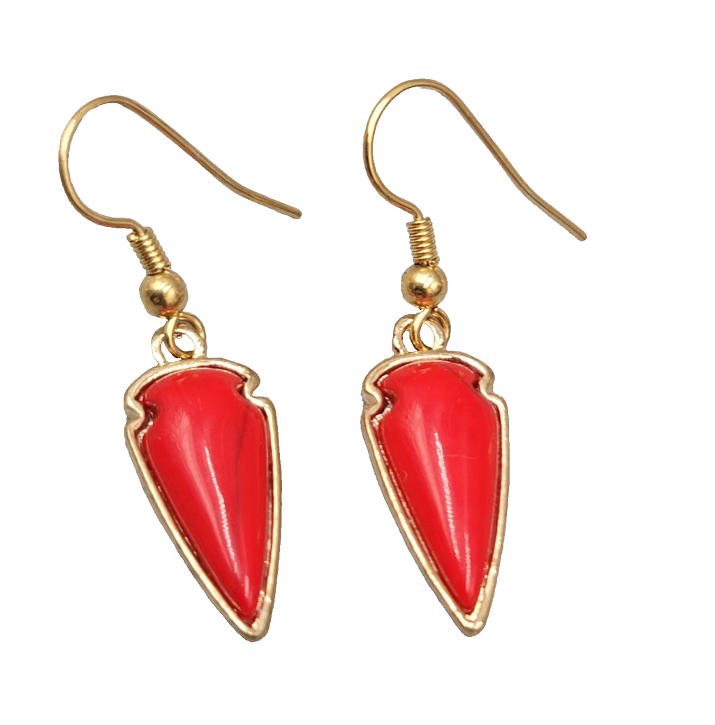 Red Arrow Head Design Pierced Earrings Gold tone Dangle 7/8 in