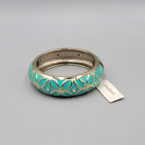 Dress Barn Bracelet NWT Teal Enamel Crystal Hinged Bangle Gold tone 7 in