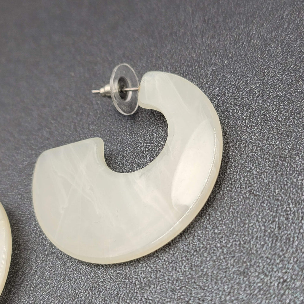Pierced Earrings White Resin Wide Hoops Statement 1.5"