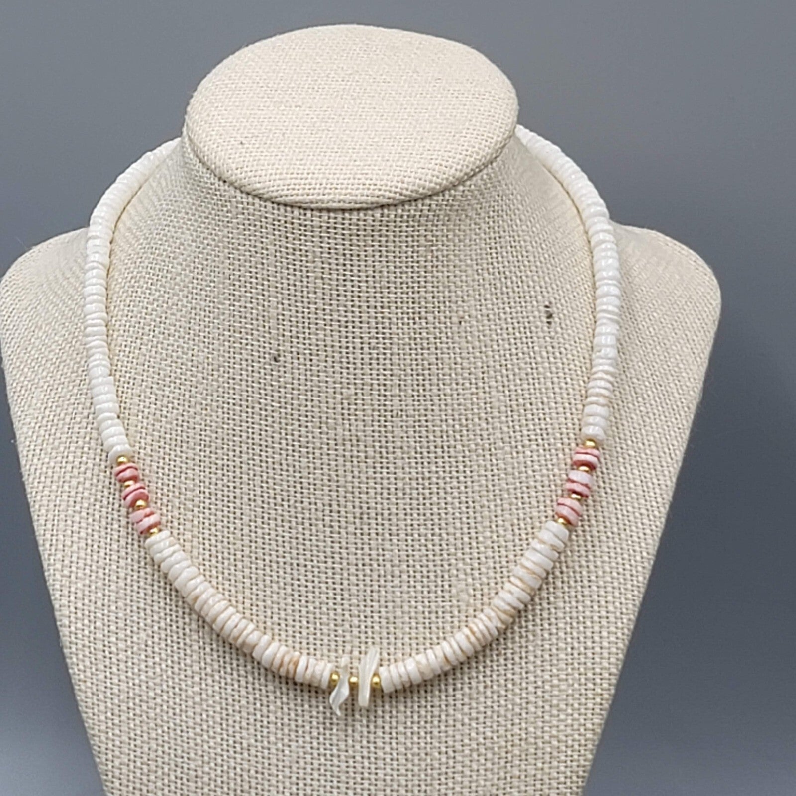 White Shell Mother of Pearl Carved Birds Surfer Beach Bead Beaded Necklace 18"