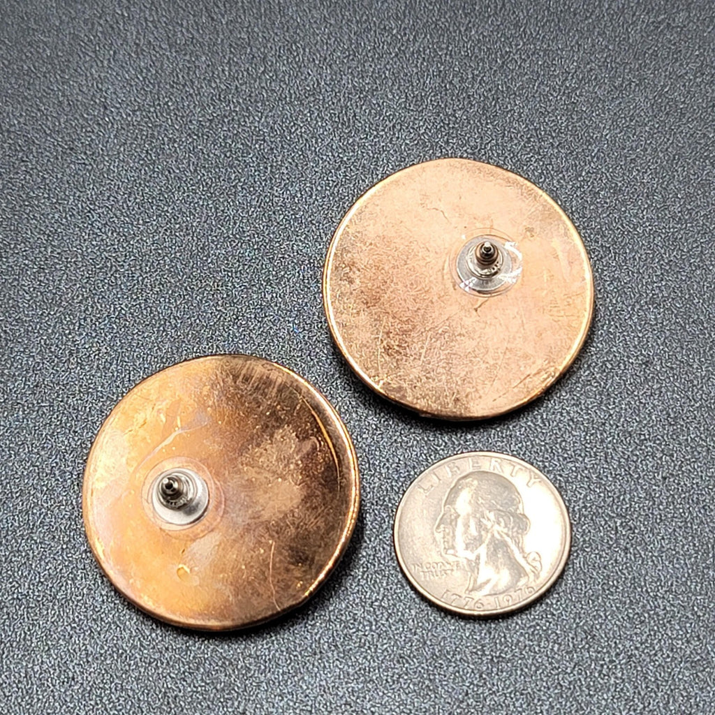 Vintage Pierced Earrings Gold tone Pink Purple Pastel Disc  1.5"