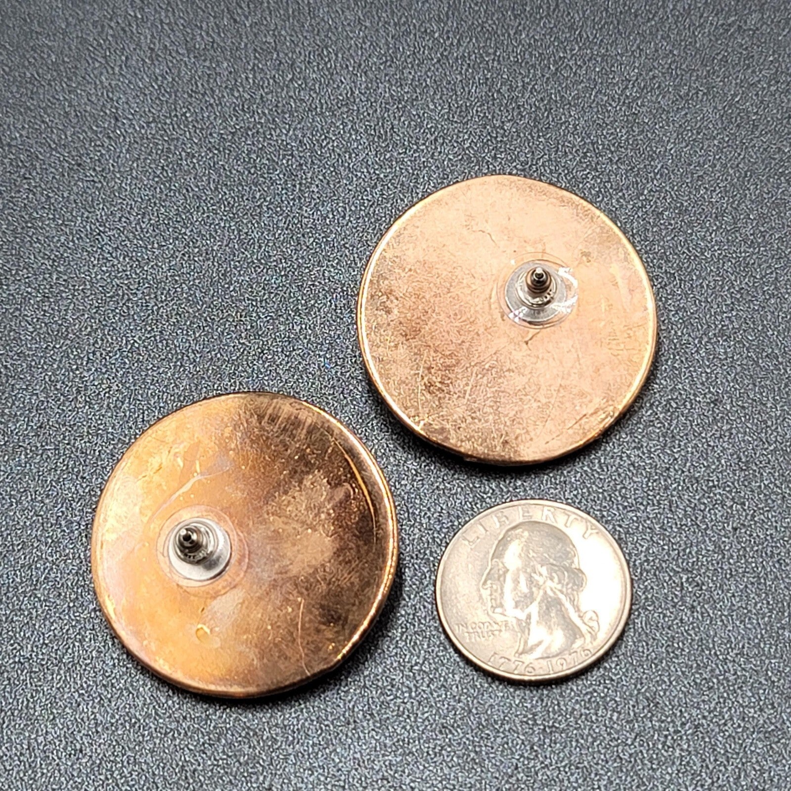 Vintage Pierced Earrings Gold tone Pink Purple Pastel Disc  1.5"