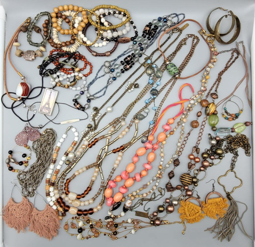 Jewelry Lot Necklace Bracelet Earrings Wood Boho Stone Bead 40 pcs