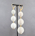 Pierced Earrings Silver tone Cord Covered Spheres Gold tone Leverback 2.5"