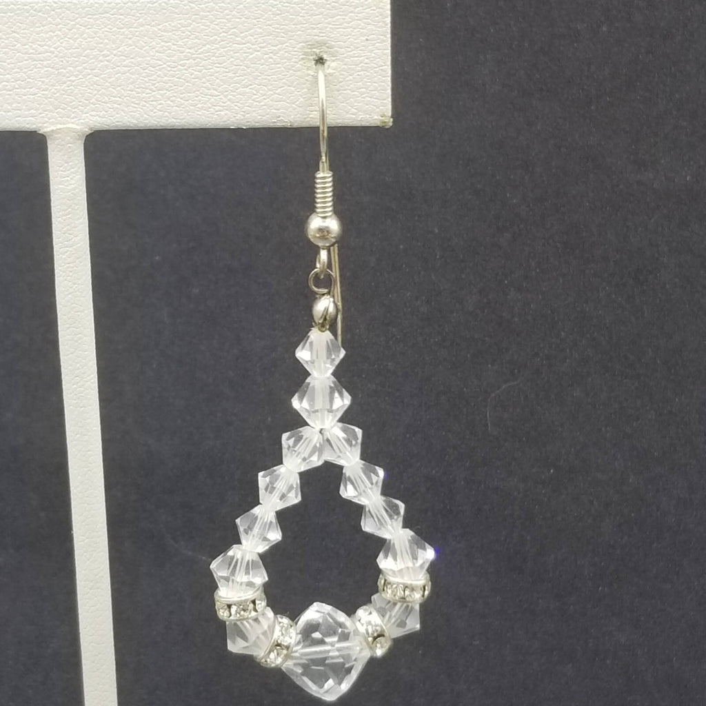 Pierced Earrings Silver tone Faceted Crystal Bead Loop Statement Dangle 1 5/8"