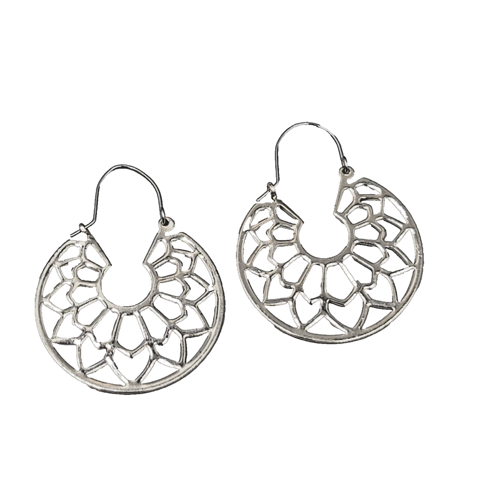 Open Work Hoops Pierced Earrings Silver tone Dangle Geometric 1.25 in