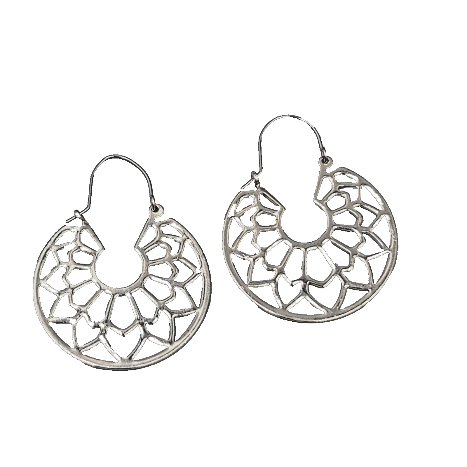 Open Work Hoops Pierced Earrings Silver tone Dangle Geometric 1.25 in