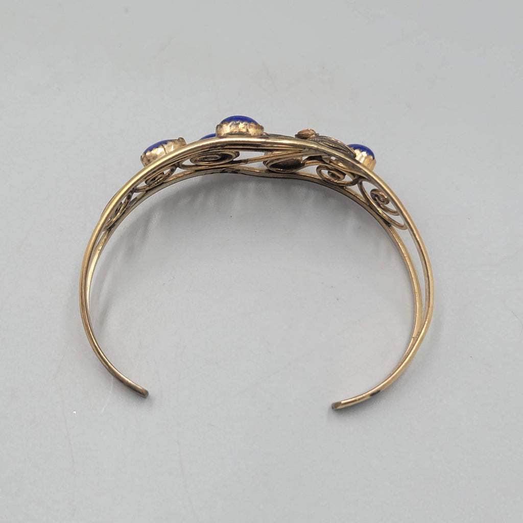 12K Gold Filled Blue Lapis Stones Cuff Bracelet Navajo Native American Signed SH
