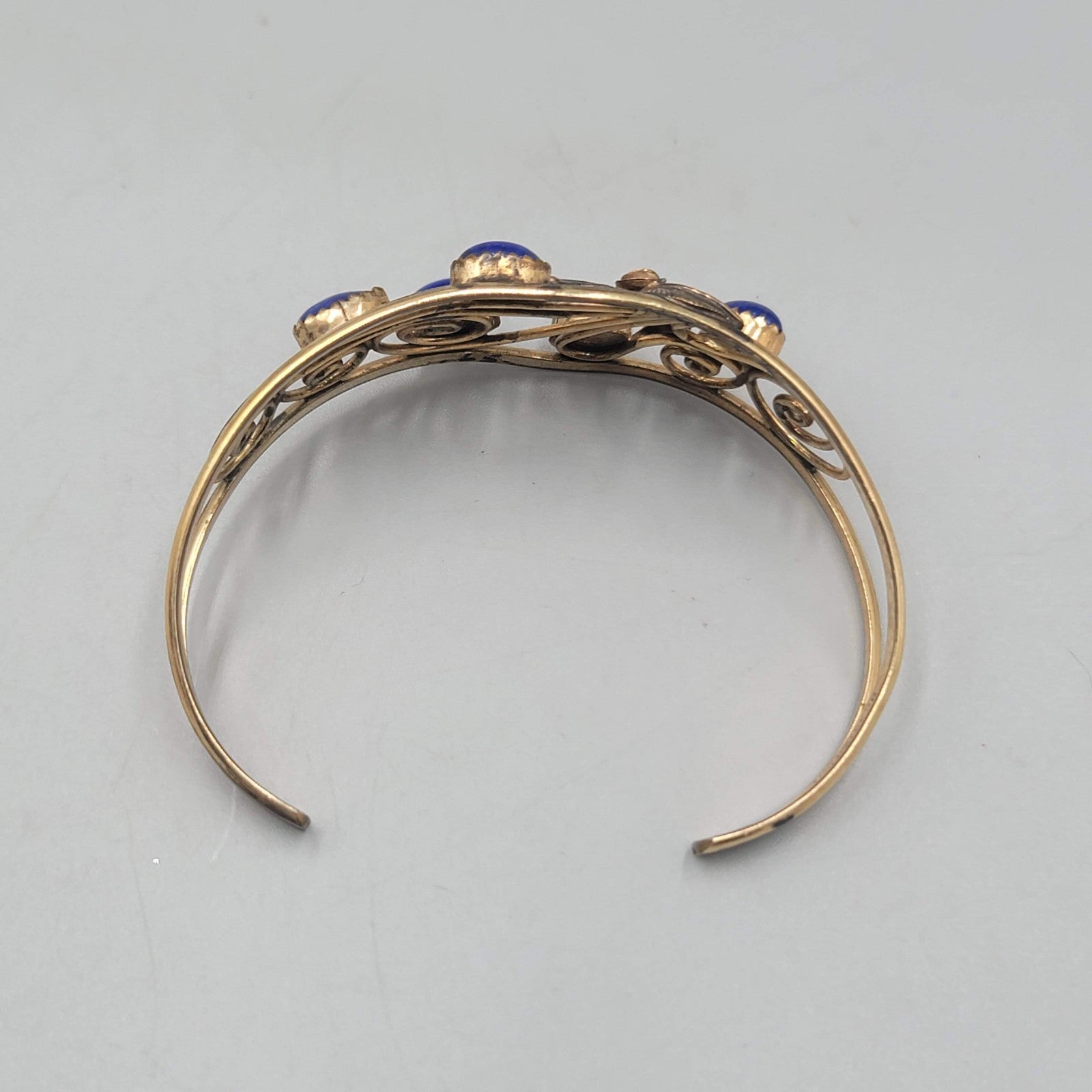 12K Gold Filled Blue Lapis Stones Cuff Bracelet Navajo Native American Signed SH