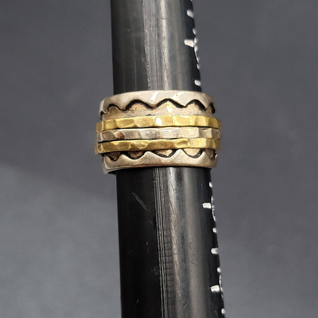 Two Tone Spinner Ring Size 7 Wide Band Silver tone and Brass
