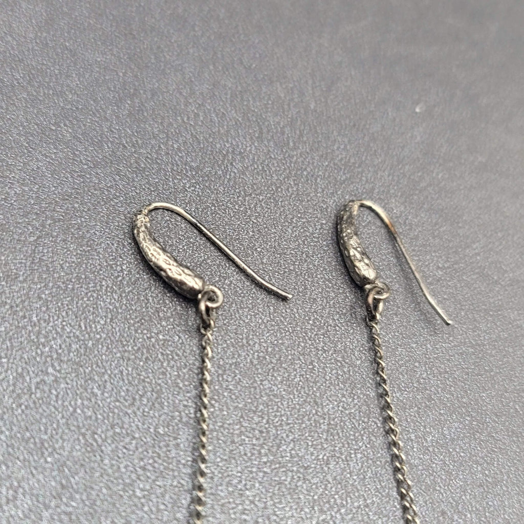 Pierced Earrings Gun Metal Black Glass Faceted Teardrop Bead Dangle Chain 2.5"
