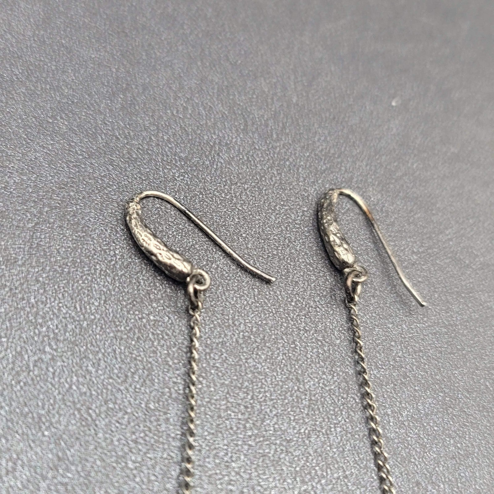 Pierced Earrings Gun Metal Black Glass Faceted Teardrop Bead Dangle Chain 2.5"