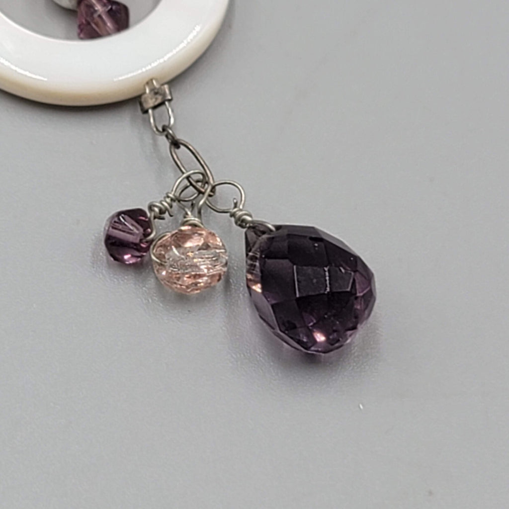 Sterling Silver Necklace Bead Amethyst Y Drop Unique Chain Mother of Pearl 18"