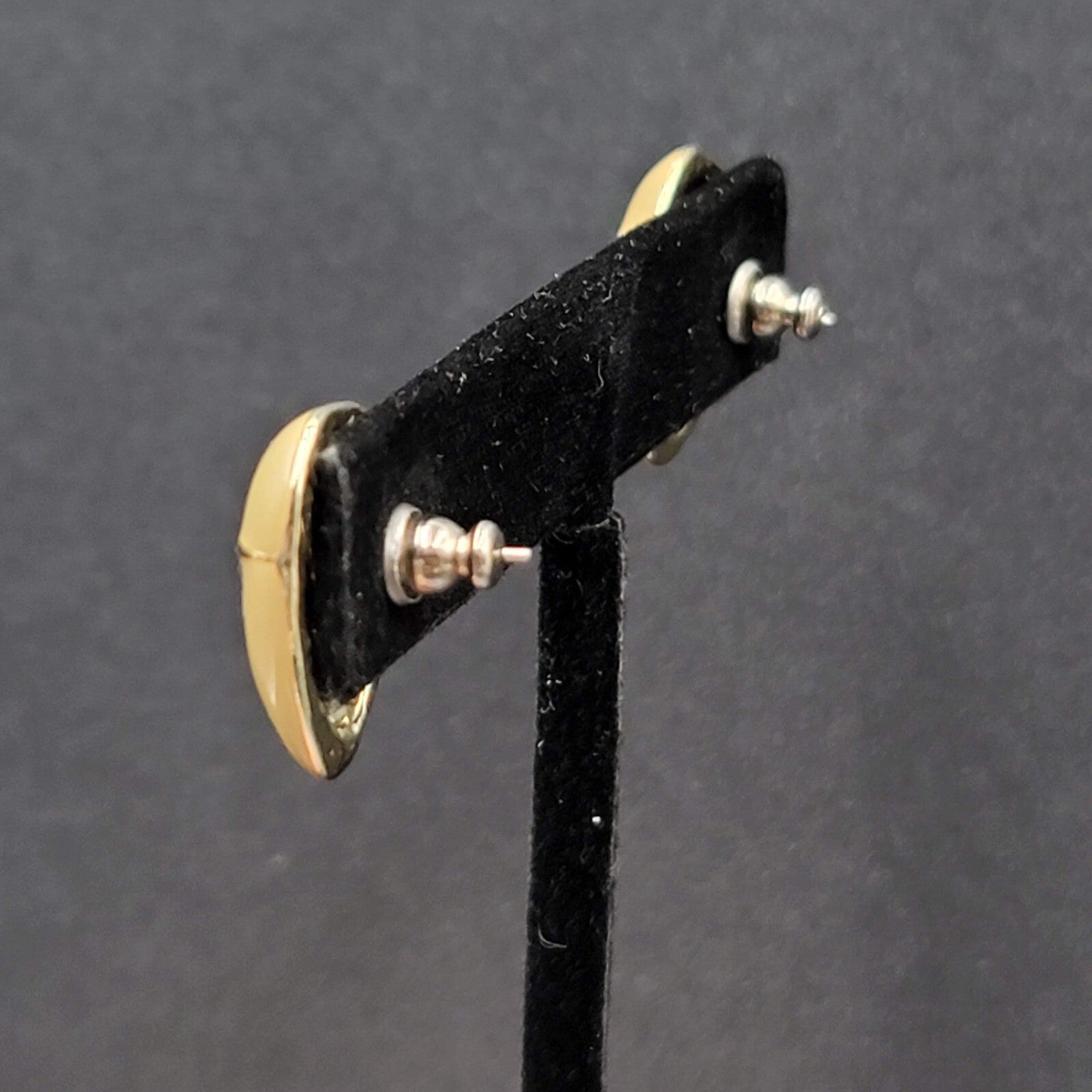 Vintage Pierced Earrings Dark Tan Enamel Gold tone Drop 3/4" 