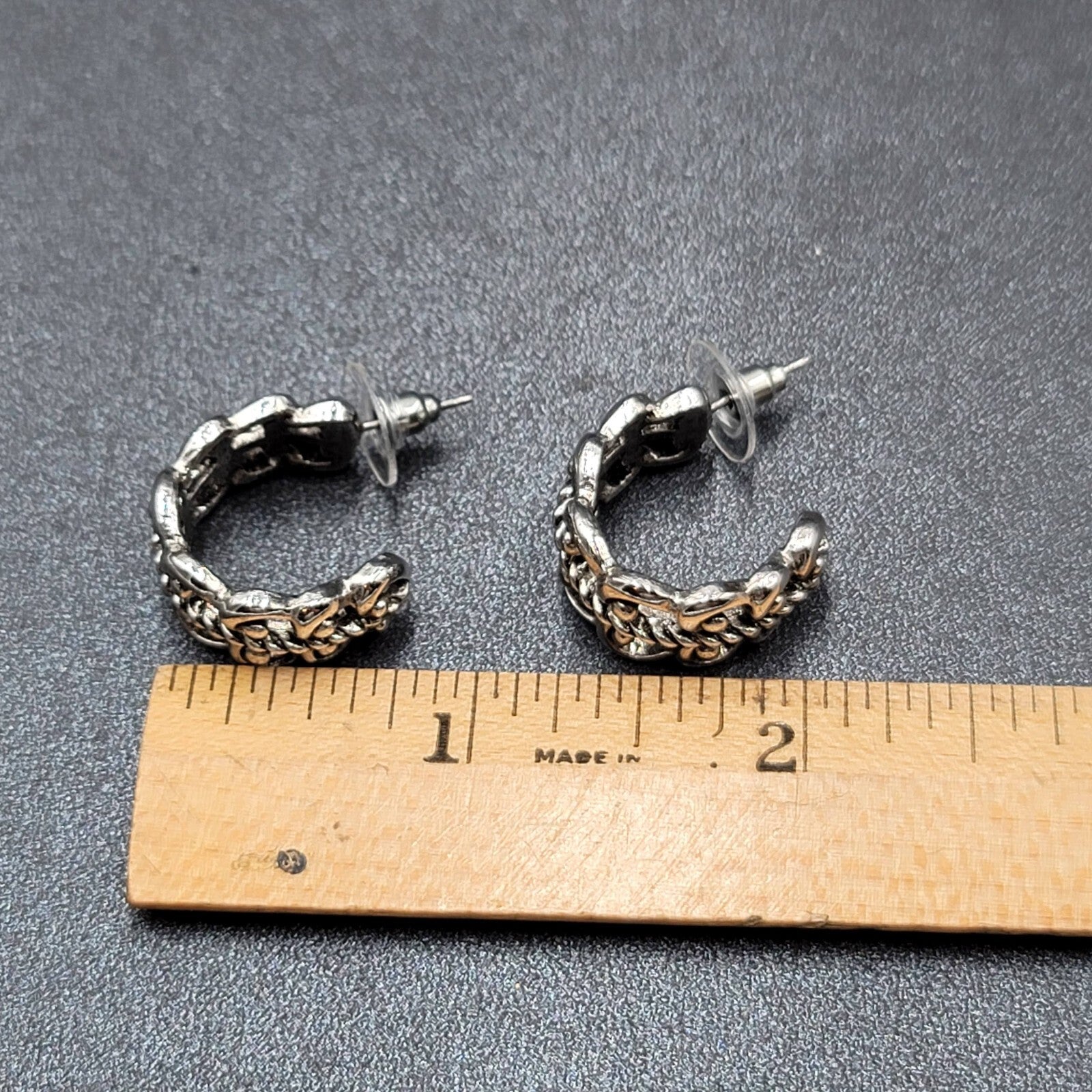 Pierced Earrings Ornate Open Work Wide Hoops 3/4"