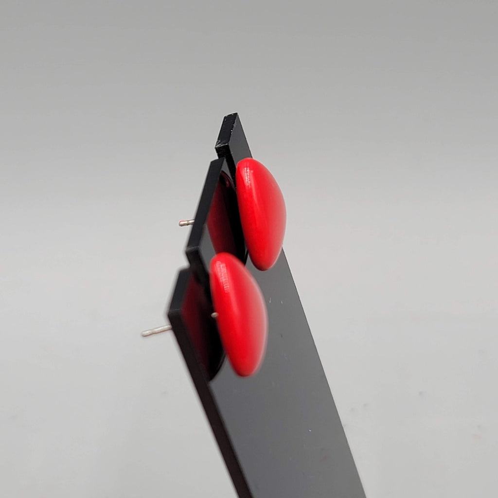 Vintage Red Enamel Triangle Studs Pierced Earrings 3/8 in