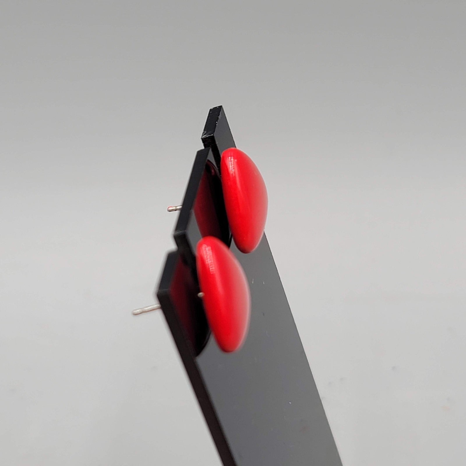 Vintage Red Enamel Triangle Studs Pierced Earrings 3/8 in