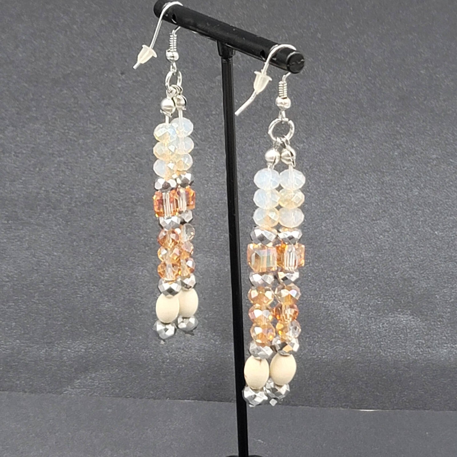 Pierced Earrings Multicolor Faceted Crystal Bead Dangle 3"
