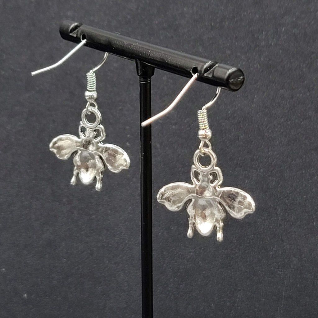 Flying Bee Pierced Earrings Silver tone Dangle 3/4"