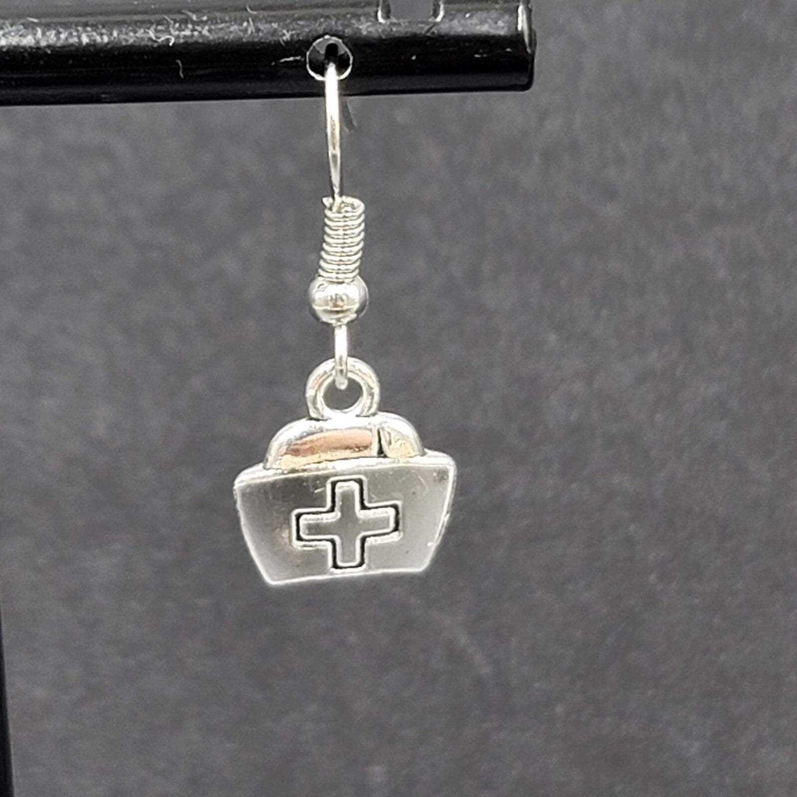 Nurse Cap Pierced Earrings Silver tone Retro Medical Dangle 1/2"
