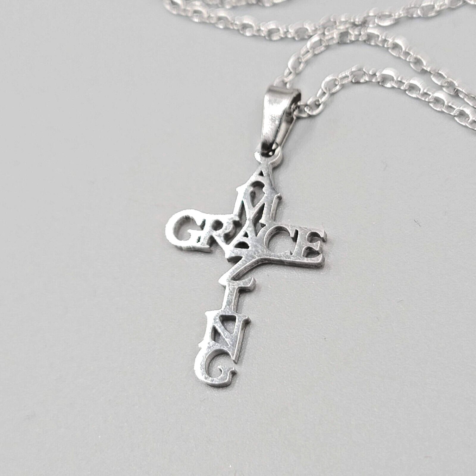 Amazing Grace Cross Pendant Necklace Silver tone New Chain 18"+