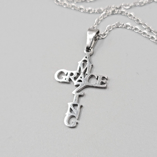 Amazing Grace Cross Pendant Necklace Silver tone New Chain 18"+