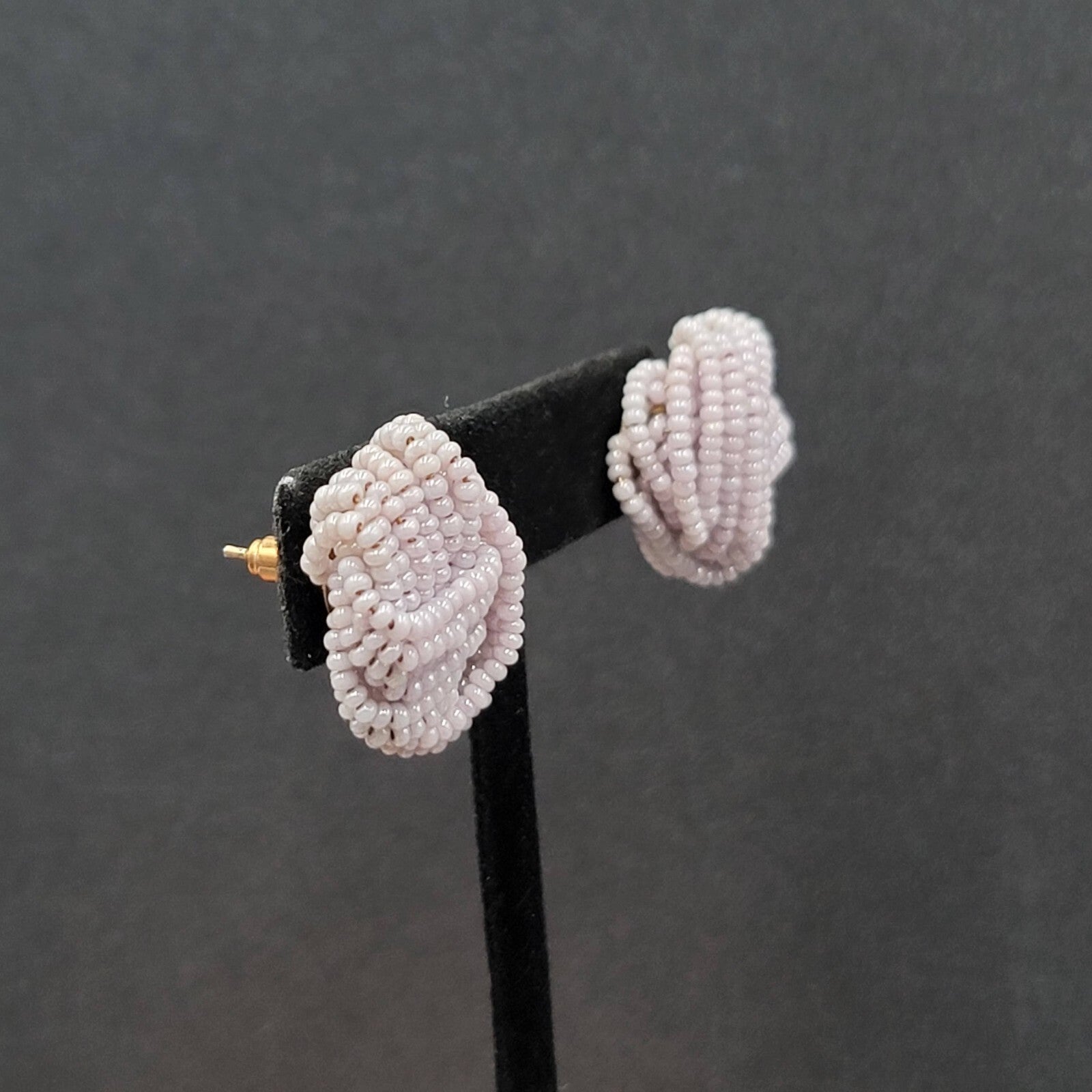 Vintage Pierced Earrings Lavender Purple Seed Bead Knot 7/8"